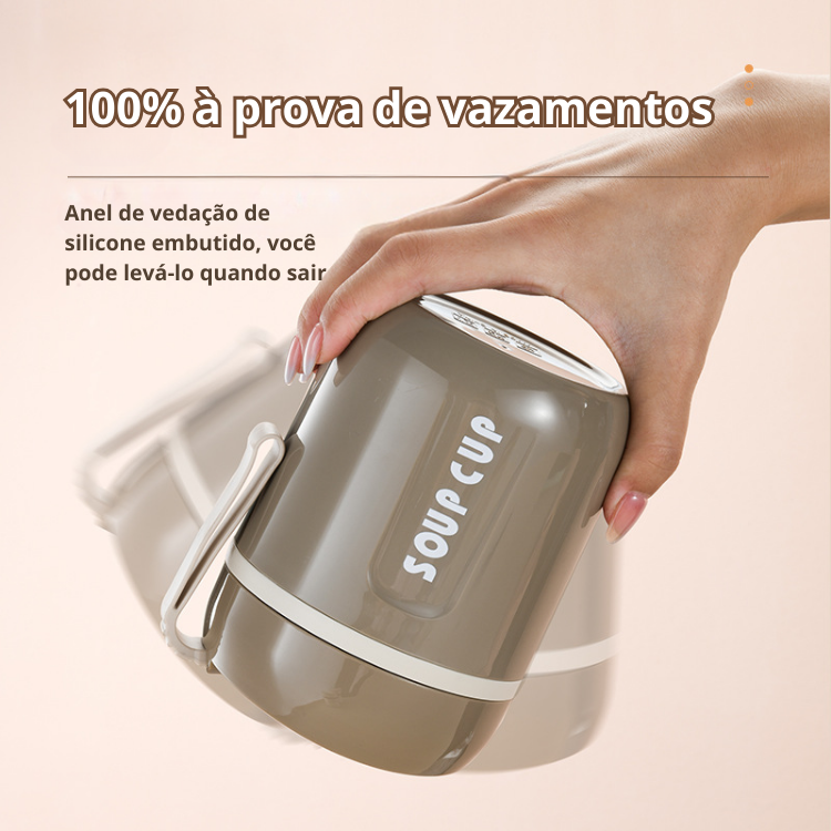 Recipiente para alimentos isolado em aço inoxidável de 600 ml com tampa - reutilizável, versátil para sopas, ensopados e muito mais